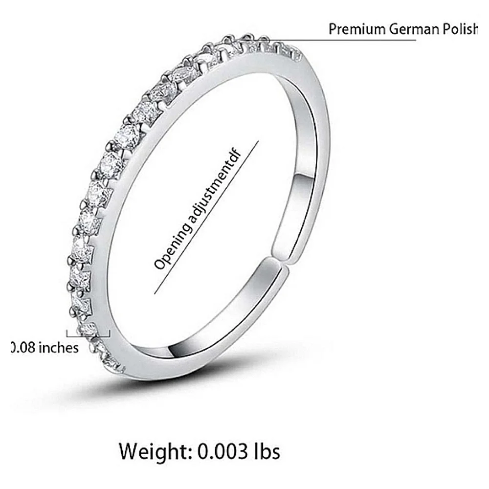 NEW Women's Simulated Diamonds 925 Sterling Silver Band Ring,‎ Adjustable